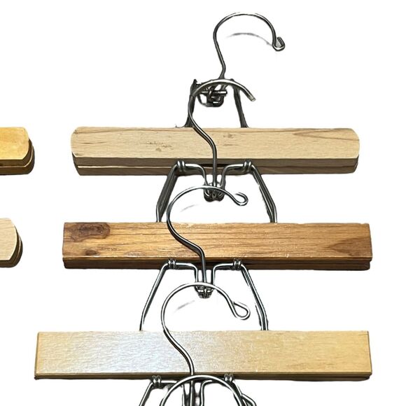 Mix Lot of 12 Vtg Light‎ Blonde Wood Metal Clothes Hanger Pant Trousers Clamp 9” main image 9